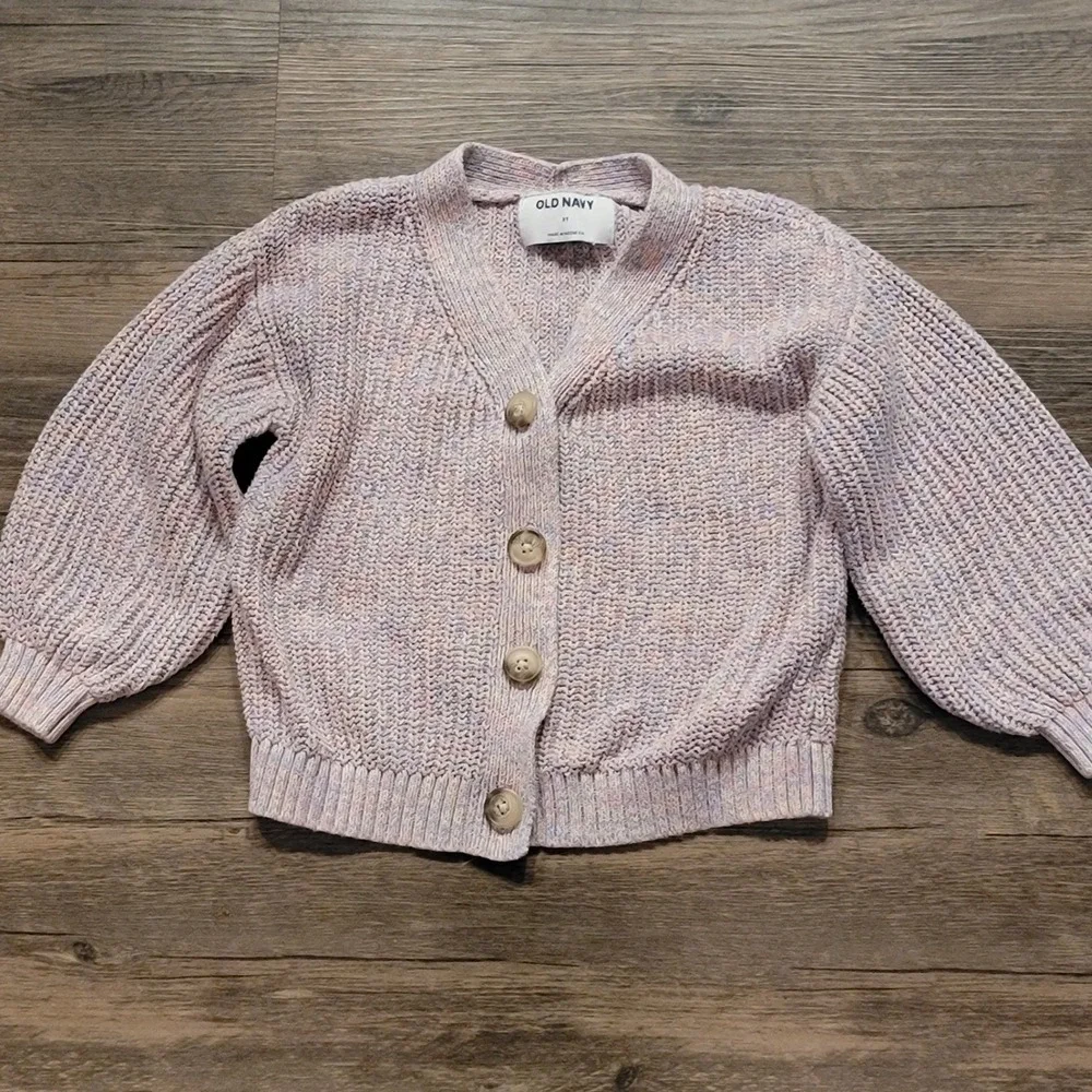 Old Navy‎ Girls 3T Pastel Marl Knit Cardigan Sweater Button Front Balloon Sleeve
